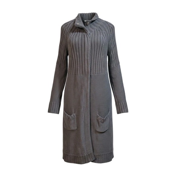 Apt. 9 Sweaters - Apt 9 Snap Front Long Cardigan Size L Women's  Gray Quiet Luxury  Mock‎ Neck